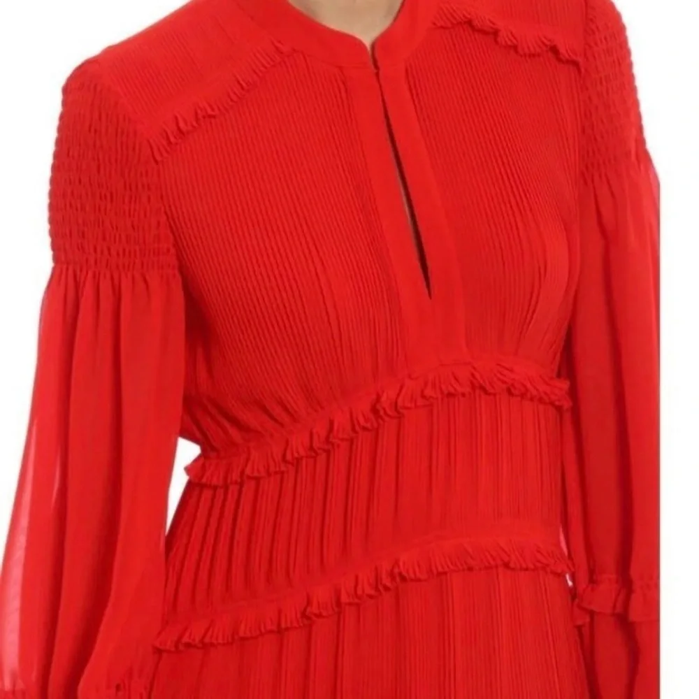 Tory Burch Red Pleated Midi Dress
